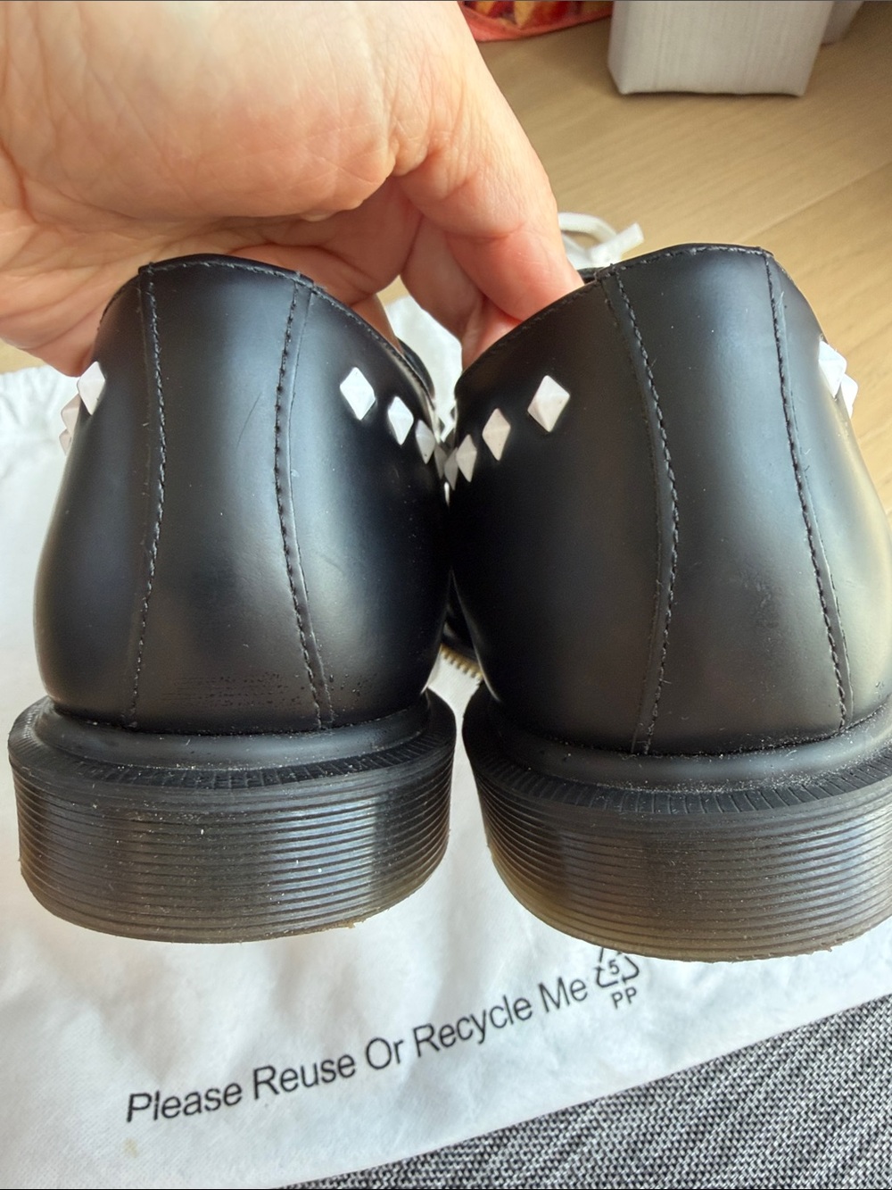 Dr. Martens Black Leather Derby Shoes with White Stud Grid - Picture 5 of 8